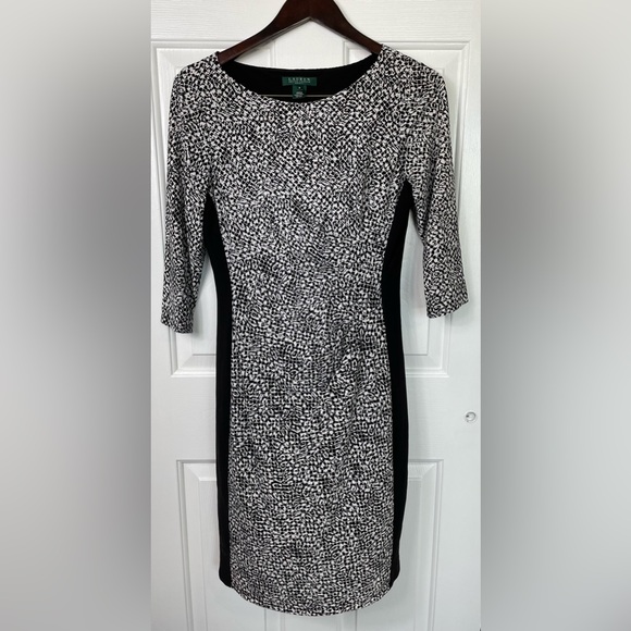Lauren‎ Ralph Lauren Dress Women’s 8 Black Sheath Leopard Print Stretch Jersey - Picture 1 of 10